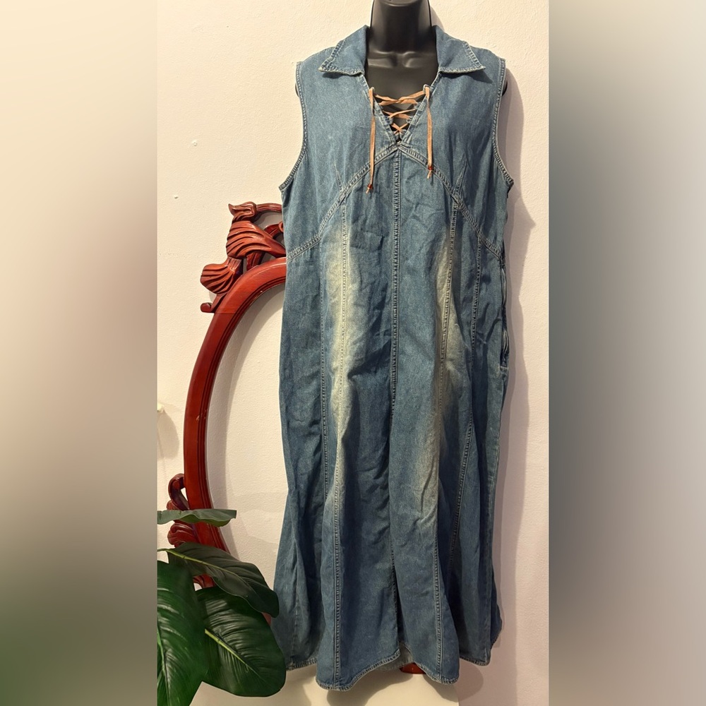 Women’s Y2K Sleeveless Cotton Denim Casual Maxi Dress - Picture 4 of 4